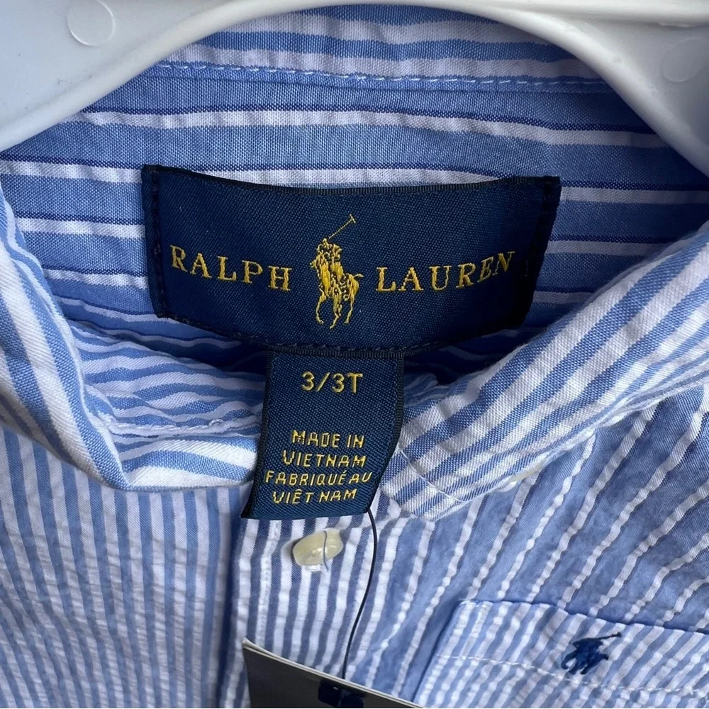 NWT Polo Ralph Lauren Boys Long Sleeve Seersucker Button Down Sz 3T